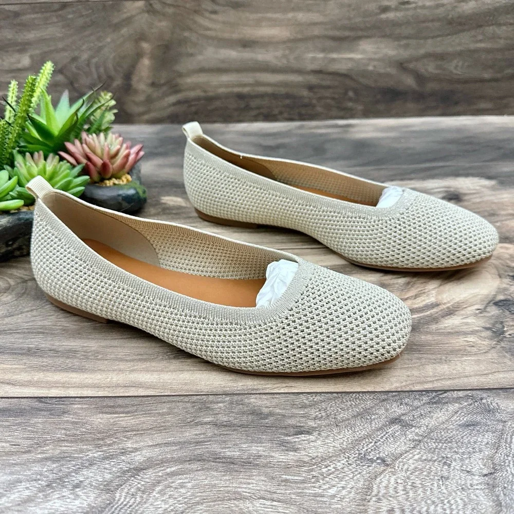 NEW Lucky Brand 9.5M Daneric Metallic Knit Washable Square Toe Ballet Flats - Picture 3 of 11
